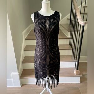Julia Jordan Fringed Baroque Lace Shift Dress Size 10